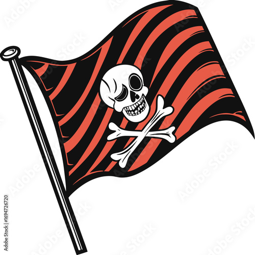 Vector art of pirate flag with skull and crossbones waving in wind