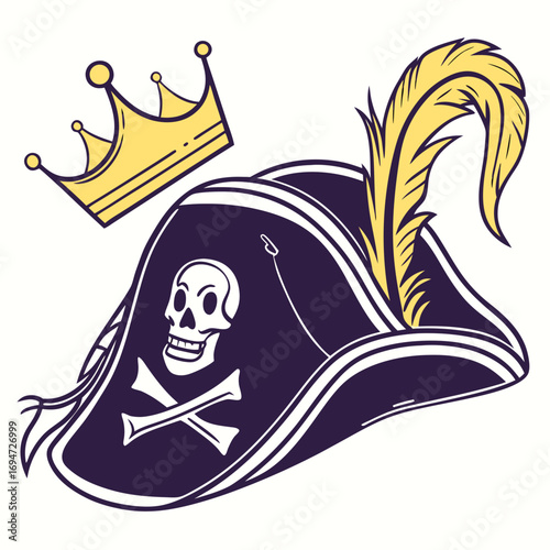 Vector art of pirate tricorn hat with skull for halloween