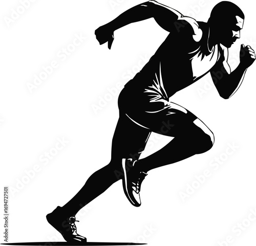 Male Runner Mid-Stride Silhouette