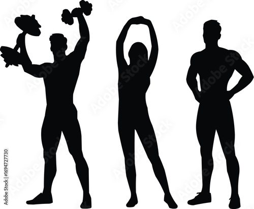 Group of Fitness Models Silhouette in Workout Poses