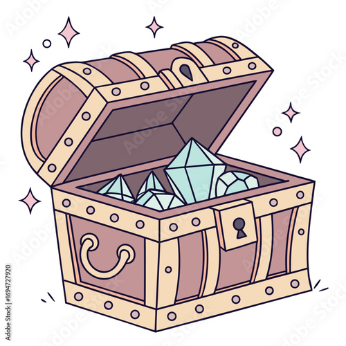 Vector art of treasure chest filled with gems and diamonds