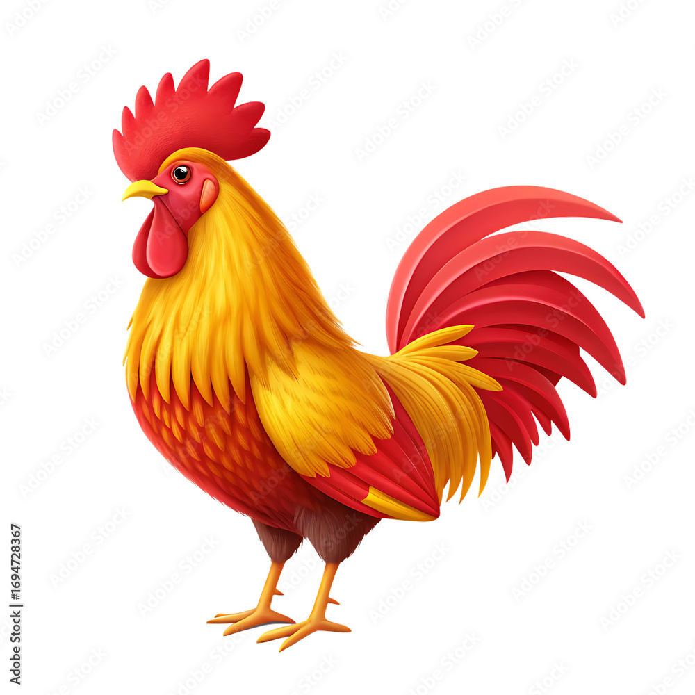 Fototapeta premium Vibrant rooster isolated on transparent background, a symbol of the chinese zodiac and a beautiful representation of farm animals