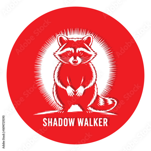 Shadow walker raccoon mascot emblem for branding and apparel design vector