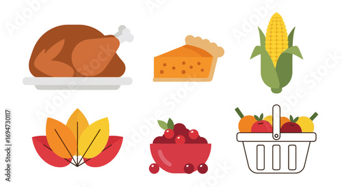 Festive Thanksgiving food illustration showcasing traditional dishes and seasonal elements for holiday-themed designs and celebratory graphics