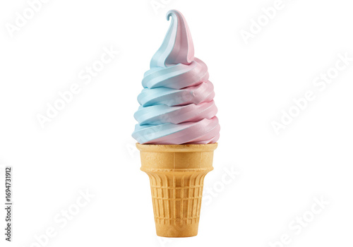 Photography Isolated swirled ice cream cone is a cold dessert or refreshing treat on a hot d
