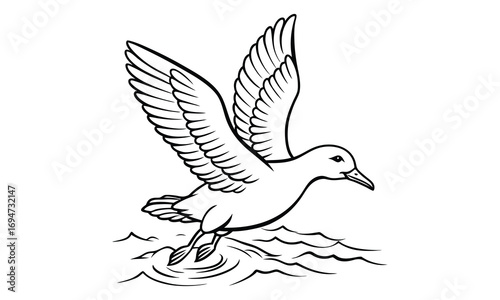 Seagull Kids t shirt design silhouette and vector line art, Detailed High-Quality Line Art, Suitable for Adult Coloring Books, Stress Relief, Relaxation, and Printable Art Therapy Projects.