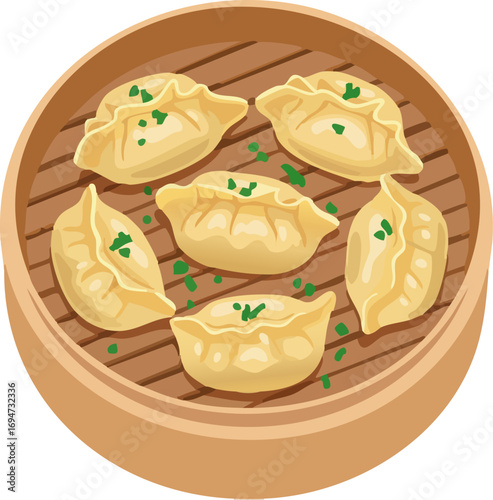 Simple Steamed Dumplings in Bamboo Steamer Icon