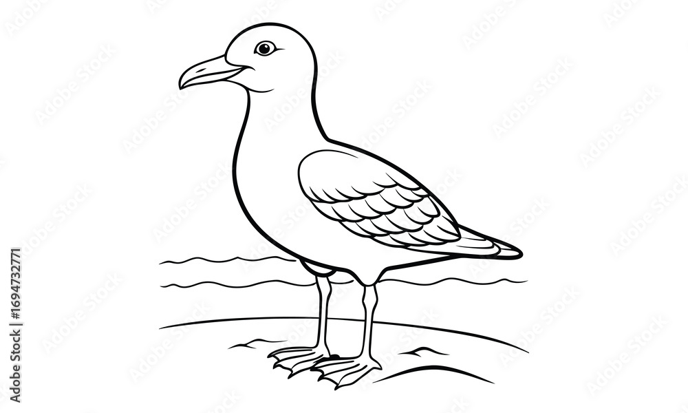 Obraz premium Seagull Kids t shirt design silhouette and vector line art, Detailed High-Quality Line Art, Suitable for Adult Coloring Books, Stress Relief, Relaxation, and Printable Art Therapy Projects.