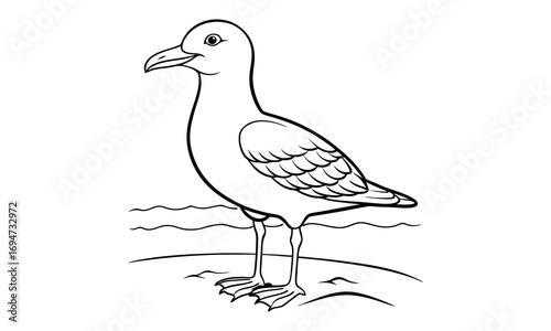 Seagull Kids t shirt design silhouette and vector line art, Detailed High-Quality Line Art, Suitable for Adult Coloring Books, Stress Relief, Relaxation, and Printable Art Therapy Projects.
