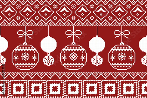 Vector illustration of Ukrainian folk seamless pattern ornament. Ethnic ornament. Border element. Traditional Ukrainian, Belarusian folk art knitted embroidery pattern - Vyshyvanka