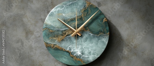 Modern wall clock with teal and gold abstract design