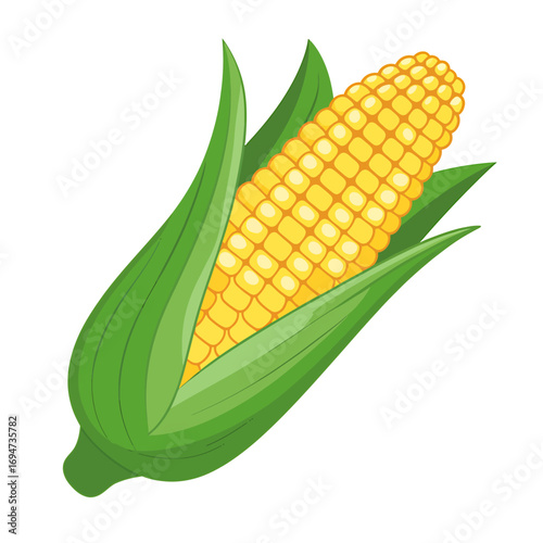 Golden ear of corn with green husk, an invitation to farm fresh goodness, a symbol of a healthy diet.