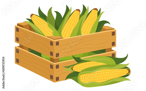 Wooden Crate Filled with Fresh Corn on the Cob A Harvest Season Delight