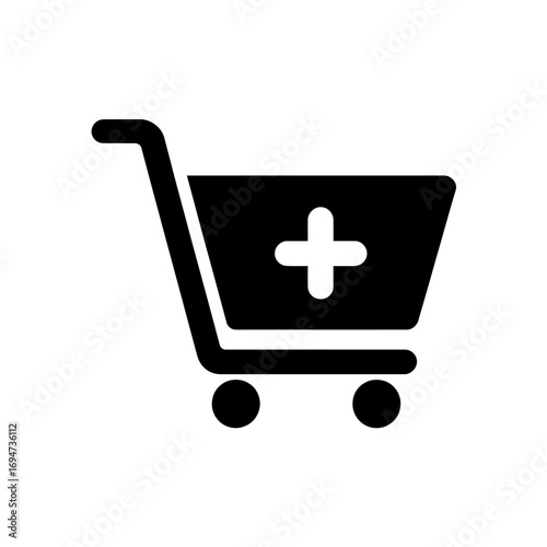 Online Shopping Cart Icon with Plus Sign for Adding Items to an Order, symbolizing e-commerce and retail