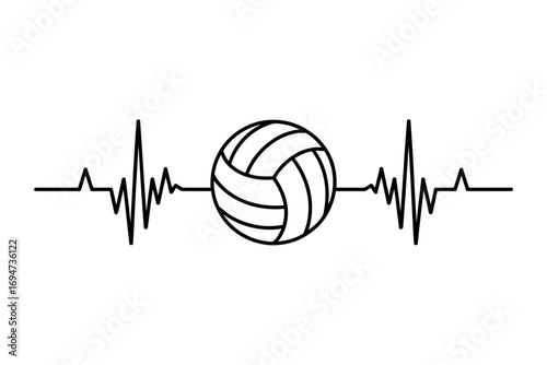 Volleyball heartbeat line design Passion for the sport illustrated through a stylized rhythm.