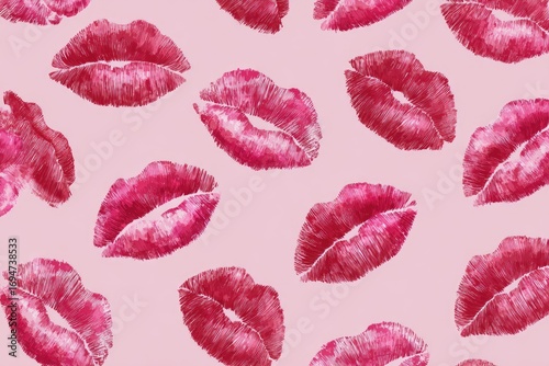 Pink background, many lips prints