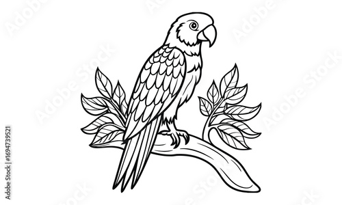 Macaw Kids t shirt design silhouette and vector line art, Detailed High-Quality Line Art, Suitable for Adult Coloring Books, Stress Relief, Relaxation, and Printable Art Therapy Projects.