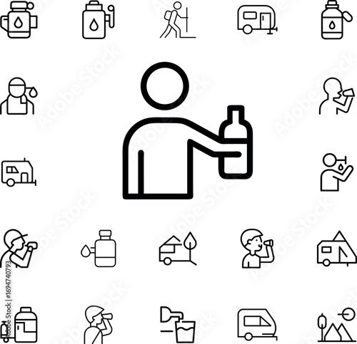 camper clean water camping Hydration Line Icon Set
