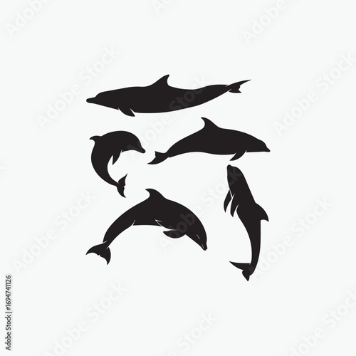 Silhouette of a dolphin jumping in the ocean vector illustration