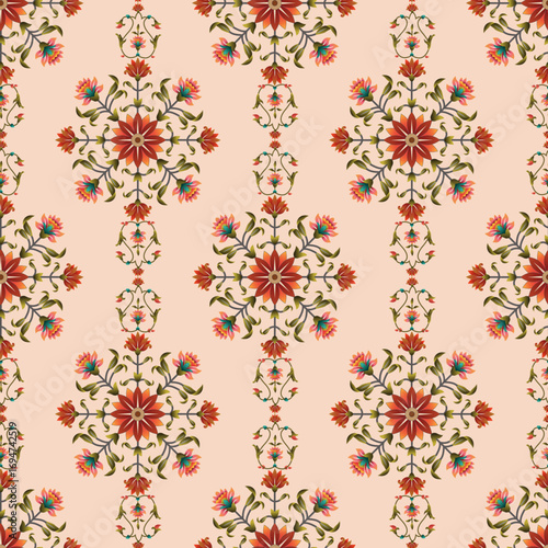 abstract seamless mughal motif Geometric colorful  circle bunch pattern