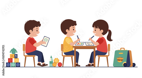 Children engaged in creative learning activities at school