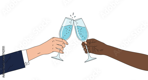 Hands holding champagne flutes making a celebratory toast together to mark a special occasion or achievement in life