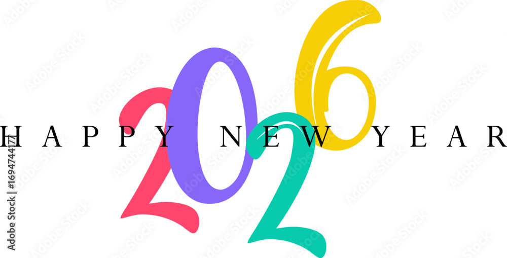 Naklejka premium 2026 New Year greeting card design concept. Happy New Year Greeting Card Number. design for cover, calendar, banner and template, Vector illustration concepts colorful 2026, 2026