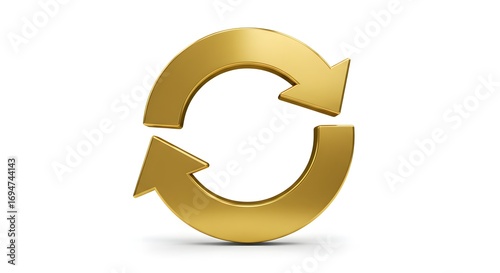 golden circular arrow icon with white isolated background
