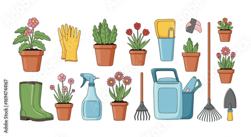 Essential garden tools and potted plants for cultivating a vibrant outdoor space