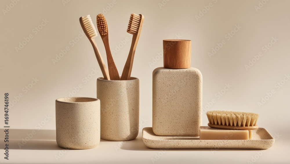 Naklejka premium Beige ceramic bathroom accessories (1)