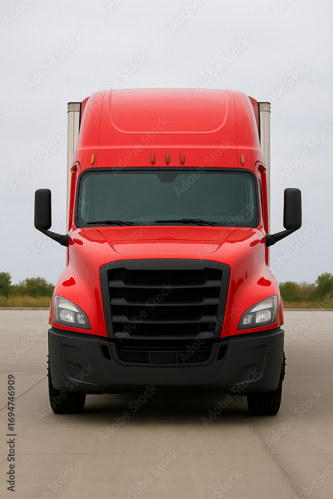 Fototapeta premium Red Truck on the Road – Power and Elegance in Motion