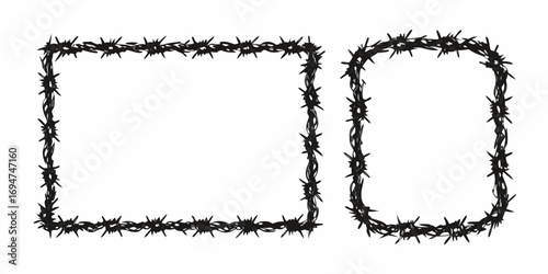 Two black barbed wire frames on a white background representing boundaries and restrictions