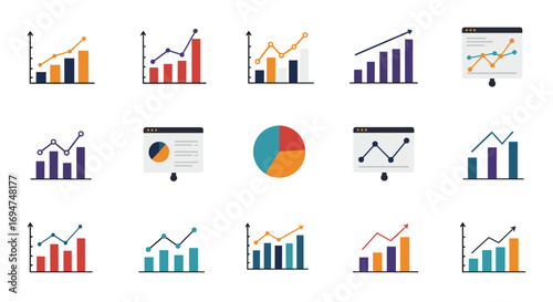 Colorful flat style data charts and graphs collection for business analysis