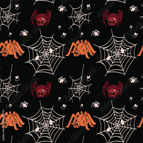 Halloween seamless pattern with spiders and spiderwebs