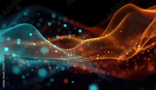 Abstract swirling energy flows of orange and teal