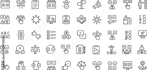 Choice Related Outline Icon Collection Set Vector Illustration on White Background