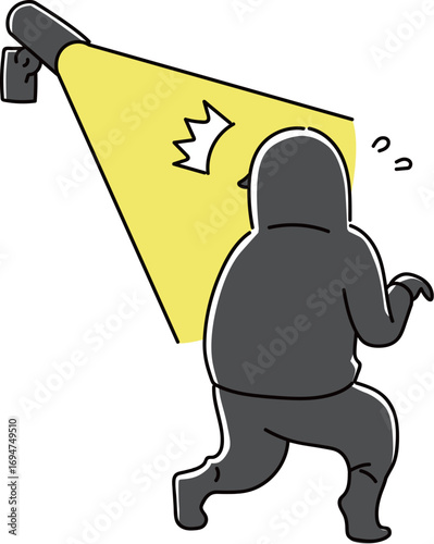 センサーライトに照らされる泥棒