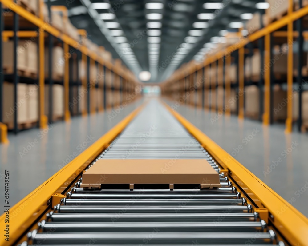 Obraz premium Mega distribution center with automated conveyor systems, Industrial Real Estate Distribution Center, highvolume logistics operations