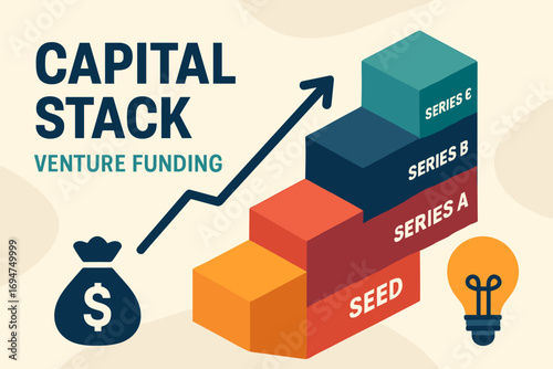 Venture Capital Visualization. Vector art of capital stack chart visualization in modern style for venture funding education