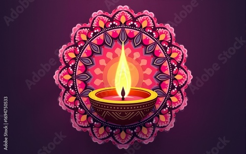 happy dussehra festival of india floral mandala diya lamp purple background. High quality