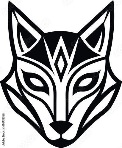 Vector art of stylized tribal wolf head with geometric patterns