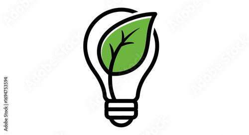 An eco-friendly idea represented by a green leaf in a lightbulb, symbolizing renewable energy, sustainability, and conservation