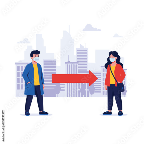 Social distancing guidelines maintaining safe space between individuals during pandemic situations