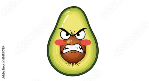 Grumpy Avocado A Cute and Angry Fruit Character Illustration