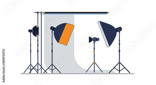 Professional photography studio setup with lighting equipment and reflectors