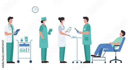 Healthcare professionals interacting in modern medical setting