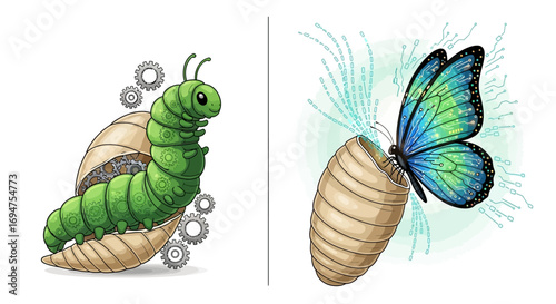 Metamorphosis A Mechanical Caterpillar Transforms into a Sparkling Butterfly
