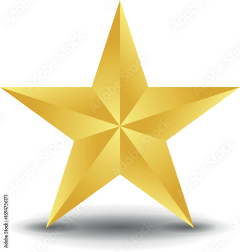 Gold star. Golden Christmas star isolated on white background. Nice illustration of a 3d look Gold star on white background. Star vector collection.	