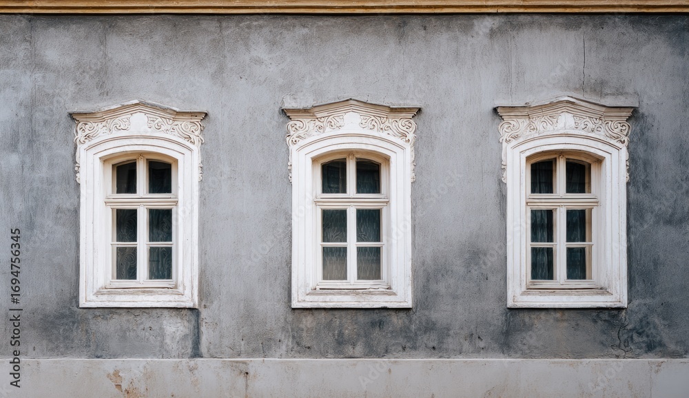 Obraz premium Aged facade with three windows