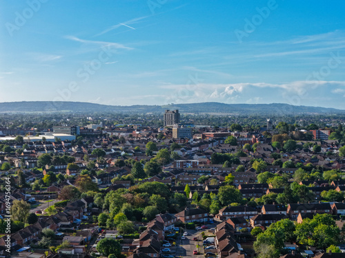Obraz na plátně Aerial drone image of Aylesbury town, England on a very sunny September 2025 morning